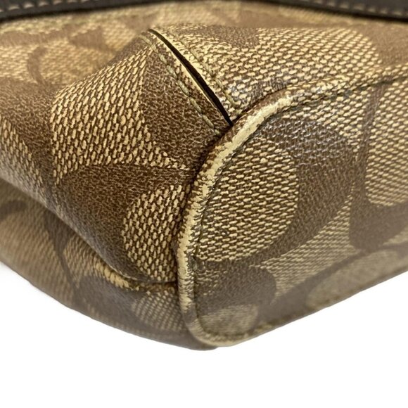 Auth COACH Heritage Signature Tote F18917 Khaki Dark Brown PVC Leather - Picture 3 of 8